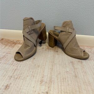 Buckle Tan Perforated Heeled Sandals